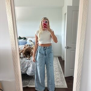 Free people Women's Light Blue Wide-Leg Jeans